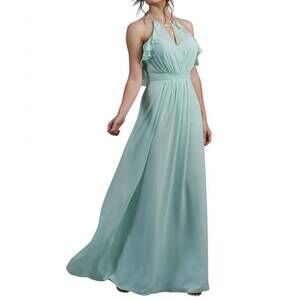 NEW JASMINE BRIDAL poly chiffon long bridesmaid dress with jewel neckline in sea